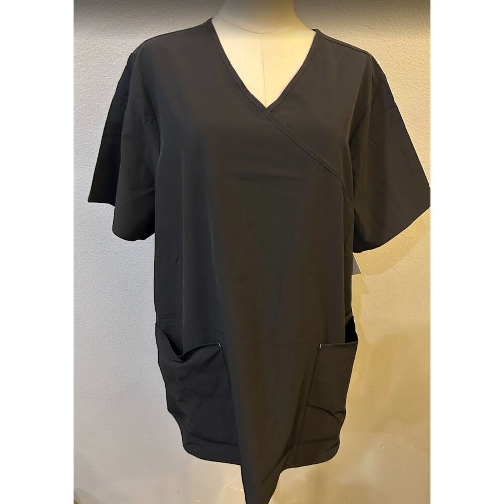Black mock wrap scrub top